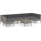 vidaXL 8-delige Loungeset met kussens poly rattan grijs