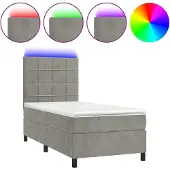 Syfax Boxspring met matras en LED fluweel lichtgrijs 90x200 cm