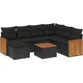vidaXL 8-delige Loungeset met kussens poly rattan zwart