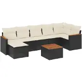 vidaXL 8-delige Loungeset met kussens poly rattan zwart