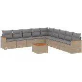 vidaXL 10-delige Loungeset met kussens poly rattan beige