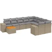 vidaXL 11-delige Tuinset met kussens poly rattan beige