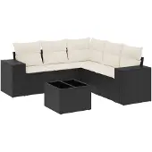 vidaXL 6-delige tuinmeubelset met kussens, zwart, polyrotan