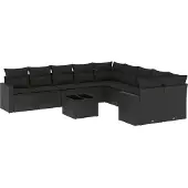 vidaXL 11-delige Loungeset met kussens poly rattan zwart