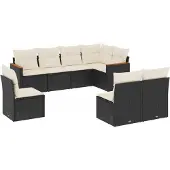 vidaXL 8-delige Loungeset met kussens poly rattan zwart