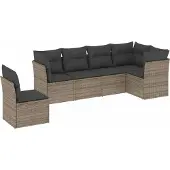 vidaXL 6-delige Loungeset met kussens poly rattan grijs