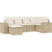 vidaXL 6-delige tuinmeubelset met kussens, beige, polyrotan