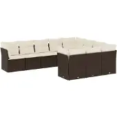 vidaXL 10-delige Loungeset met kussens poly rattan bruin