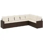 vidaXL 7-delige Loungeset met kussens poly rattan bruin