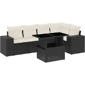 vidaXL 6-delige tuinmeubelset met kussens, zwart, polyrotan