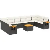 vidaXL 11-delige Loungeset met kussens poly rattan zwart