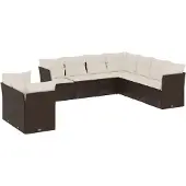 vidaXL 9-delige Loungeset met kussens poly rattan bruin