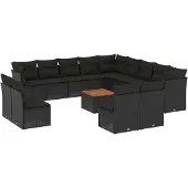 vidaXL 14-delige Loungeset met kussens poly rattan zwart