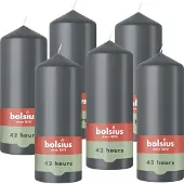 Bolsius - Gladde Stompkaarsen - Antraciet - 6 stuks - 15cm - 42 Branduren