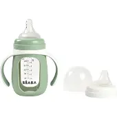 Beaba Fles glas + siliconen hoes 2 in 1 Groen Salie