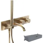 Blaufoss Round inbouw badkraan thermostatisch met handdouche Brushed Champagne Gold incl. inbouwelement