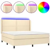 vidaXL Boxspring met matras en LED stof crèmekleurig 180x200 cm