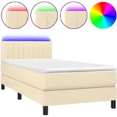vidaXL Boxspring met matras en LED stof crèmekleurig 80x200 cm