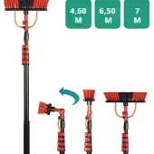 Shine Wasborstel - Uitschuifbaar - 5 Delig - Aluminium - Tot 7M - Incl. Zeepdispenser - Rood/Zwart