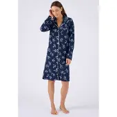 Damart - Thermolactyl nachthemd met knoopsluiting - Dames - Blauw - 50-52 (XL)