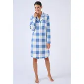 Damart - Lang nachthemd fleece Thermolactyl - Dames - Blauw - 50-52 (XL)