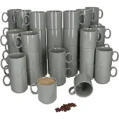MamboCat 48-delige set EVENT stapelbare koffiemokken GRIJS porselein 250 ml