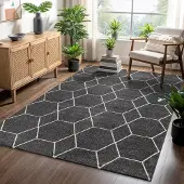 Muratap Trellis uni effen laagpolig vloerkleed modern donker 160x230 cm