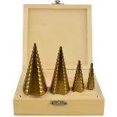 GEKO Set van trapboren - - 4 elementen (4–39 mm) - Snelle staal HSS - Titanium coating - Houten koffer
