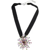 Behave - Ketting met hanger broche - Zwart lint - Glam stijl - 40 cm