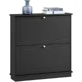 SoBuy FSR99-SCH Schoenenkast met 2 Kleppen – Zwart – 76x18x79 cm – Smalle Opbergkast voor de Hal