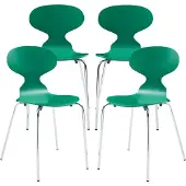 En.casa Eetkamerstoel 'Kil', set van 4, keukenstoelen, 80 x 47 x 48 cm, hout, metalen frame, groen/chroomkleur
