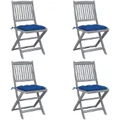 vidaXL Tuinstoelen 4 st inklapbaar met kussens massief acaciahout