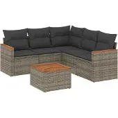 vidaXL 6-delige Loungeset met kussens poly rattan grijs