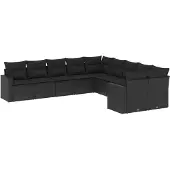 vidaXL 10-delige Loungeset met kussens poly rattan zwart