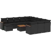 vidaXL 13-delige Loungeset met kussens poly rattan zwart