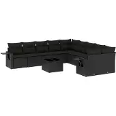 vidaXL 11-delige Loungeset met kussens poly rattan zwart