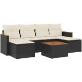 vidaXL 7-delige Loungeset met kussens poly rattan zwart