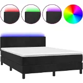 Syfax Boxspring met matras en LED fluweel zwart 140x200 cm