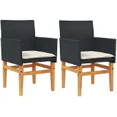 vidaXL Tuinstoelen 2 st met kussens poly rattan en massief hout zwart