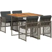 vidaXL 5-delige Tuinset met kussens poly rattan grijs