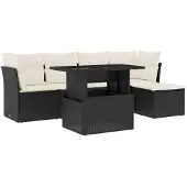 vidaXL 6-delige Loungeset met kussens poly rattan zwart
