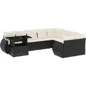 vidaXL 10-delige Loungeset met kussens poly rattan zwart