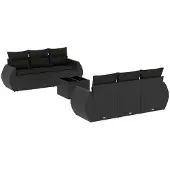 vidaXL 7-delige Loungeset met kussens poly rattan zwart