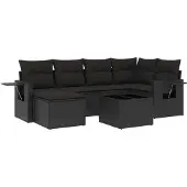 vidaXL 7-delige Loungeset met kussens poly rattan zwart