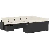 vidaXL 11-delige Loungeset met kussens poly rattan zwart