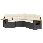 vidaXL 5-delige tuinmeubelset met kussens, zwart, polyrotan