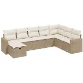vidaXL 8-delige Loungeset met kussens poly rattan beige