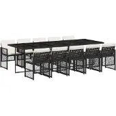 vidaXL 11-delige tuinset met kussens, zwart, van polyrotan