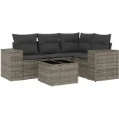 vidaXL 5-delige tuinmeubelset met kussens, grijs, polyrotan