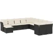 vidaXL 11-delige Loungeset met kussens poly rattan zwart